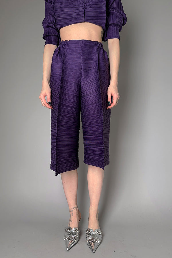 Pleats Please Issey Miyake Thicker Bounce Wide Short Pants in Dark Purple