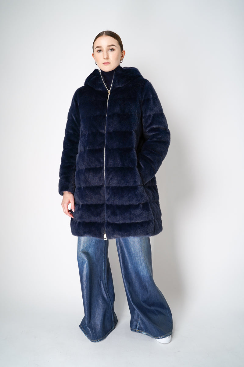 Herno Faux Fur Padded Coat in Midnight Navy