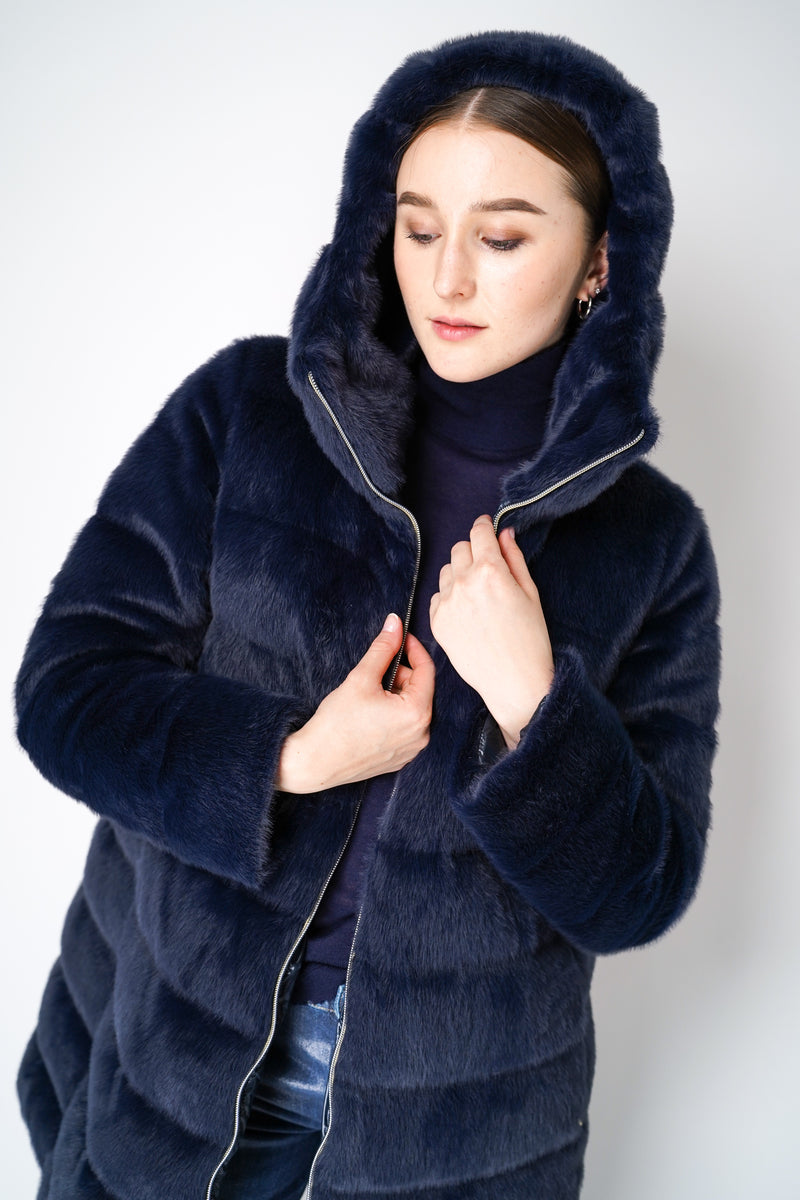 Herno Faux Fur Padded Coat in Midnight Navy