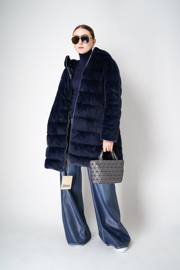 Herno Faux Fur Padded Coat in Midnight Navy