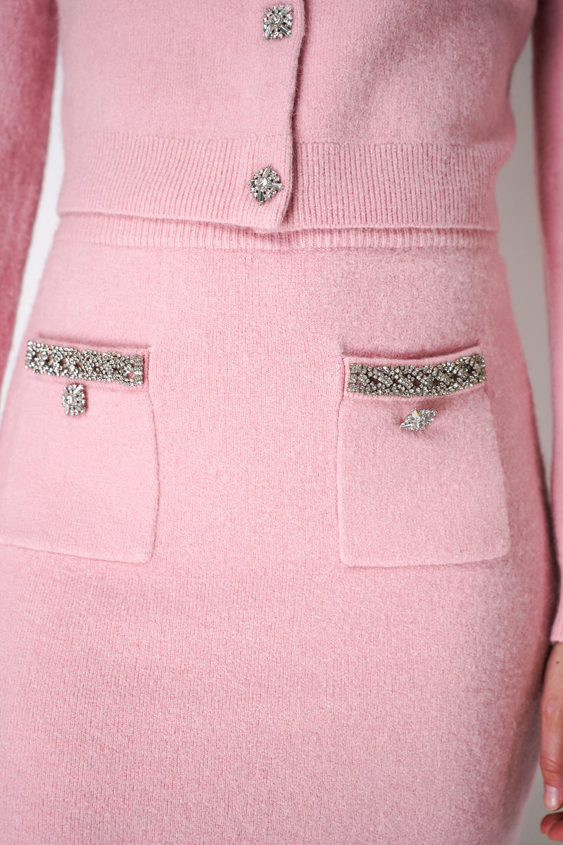 Self-Portrait Knit Pencil Skirt with Embellished Pockets in Pink Vancouver. Shop Online or in Store. 