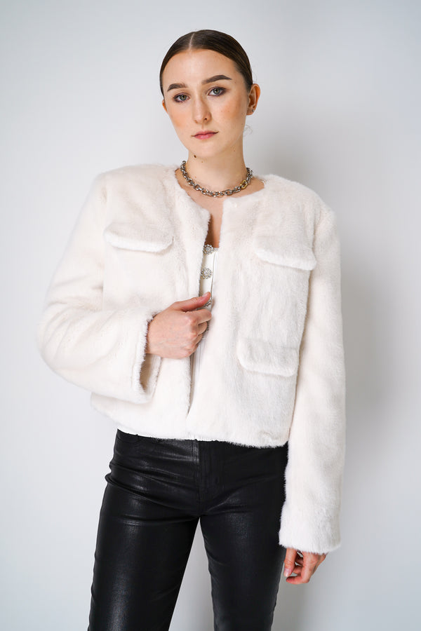 Self-Portrait Cream Faux Fur Jacket