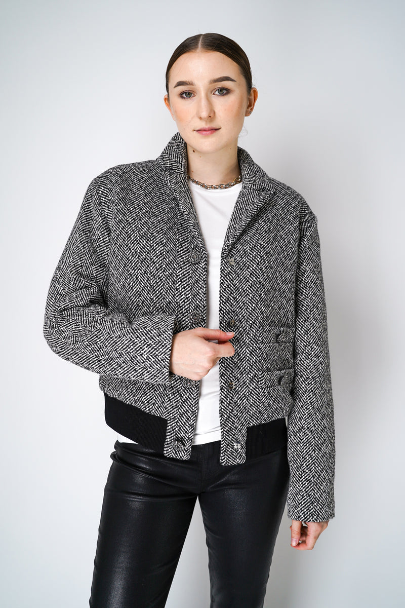 Self-Portrait Black Herringbone Bomber Jacket