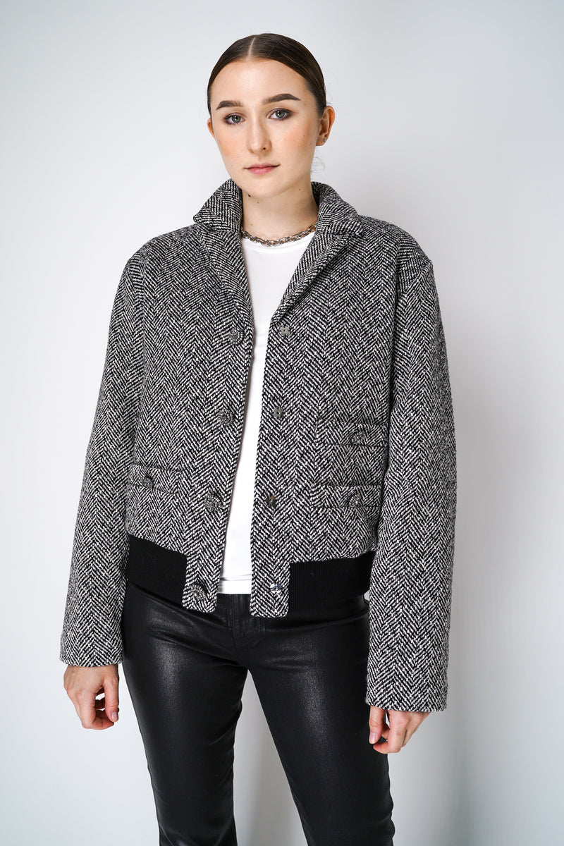 Self-Portrait Black Herringbone Bomber Jacket