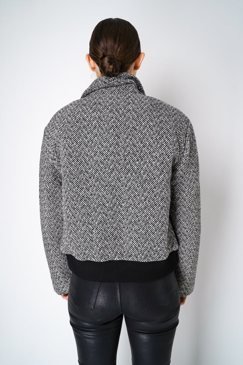 Self-Portrait Black Herringbone Bomber Jacket