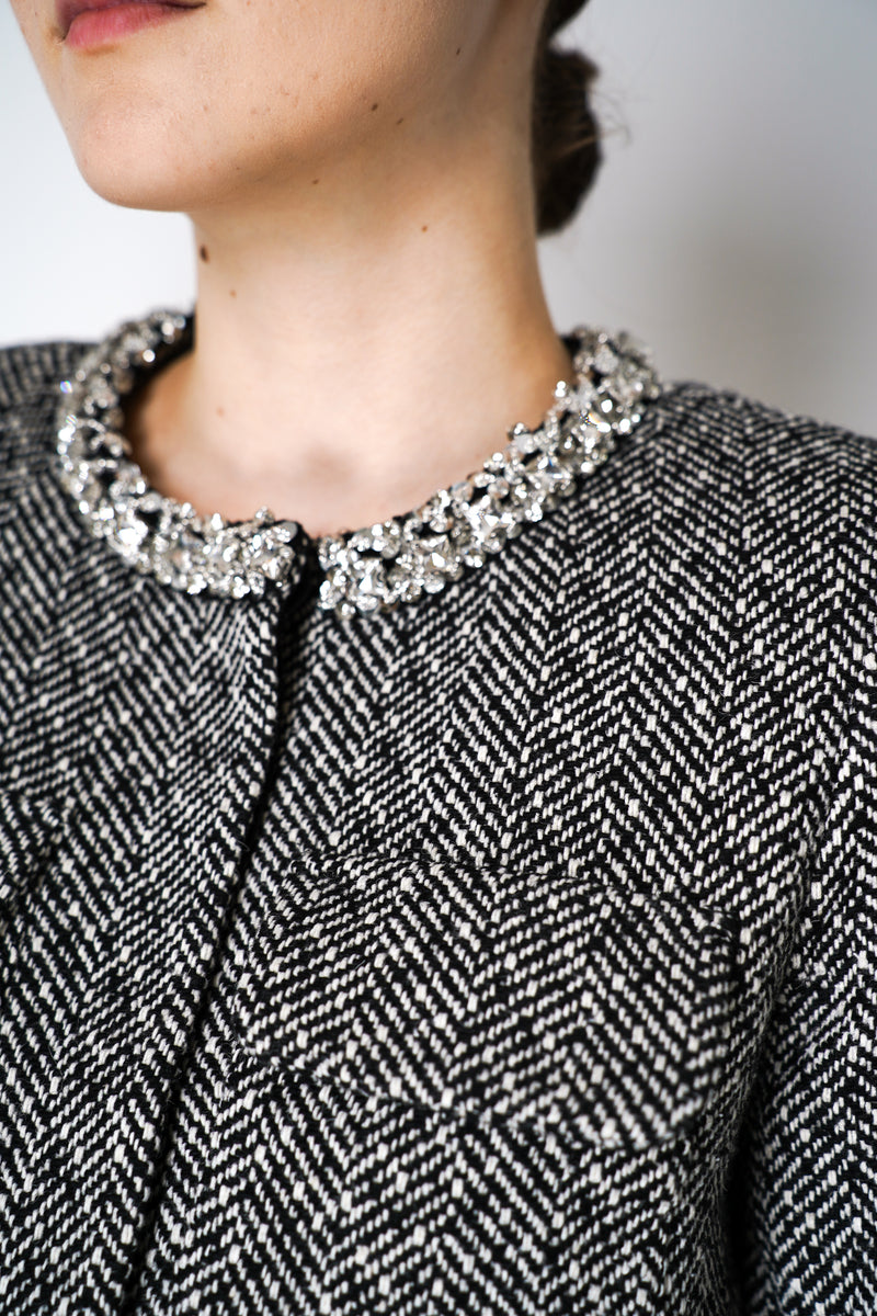 Self-Portrait Black Herringbone Embellished Jacket