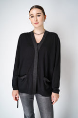 Dorothee Schumacher Long Cardigan with Foil Print and Tie in Black Vancouver. Shop Online or in Store.