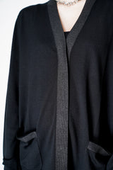 Dorothee Schumacher Long Cardigan with Foil Print and Tie in Black Vancouver. Shop Online or in Store.