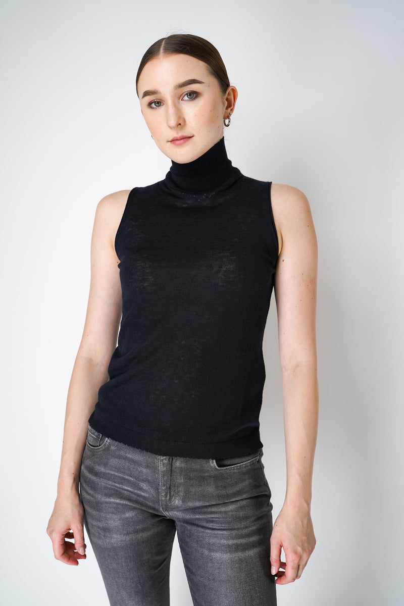 Dorothee Schumacher Knitted Wool Cashmere Sleeveless Turtleneck in Black Vancouver. Shop Online or in Store.