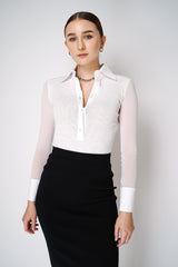 D. Exterior Stretch Tulle Collared Blouse in White Vancouver. Shop Online or in Store.