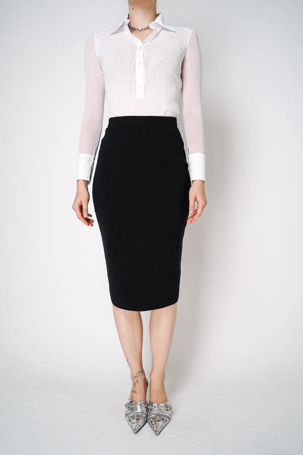 D. Exterior Knit Long Pencil Skirt in Black