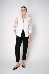 D. Exterior Cotton Poplin Blouse with Sheer Silk Organza Sleeves in White Vancouver. Shop Online or in Store.