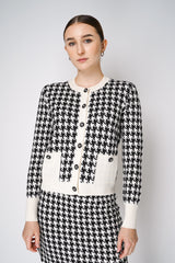 D. Exterior Button Knit Cardigan in Classic Houndstooth Print Vancouver. Shop Online or in Store. 