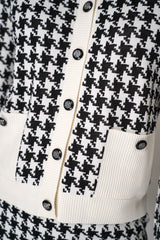 D. Exterior Button Knit Cardigan in Classic Houndstooth Print Vancouver. Shop Online or in Store. 