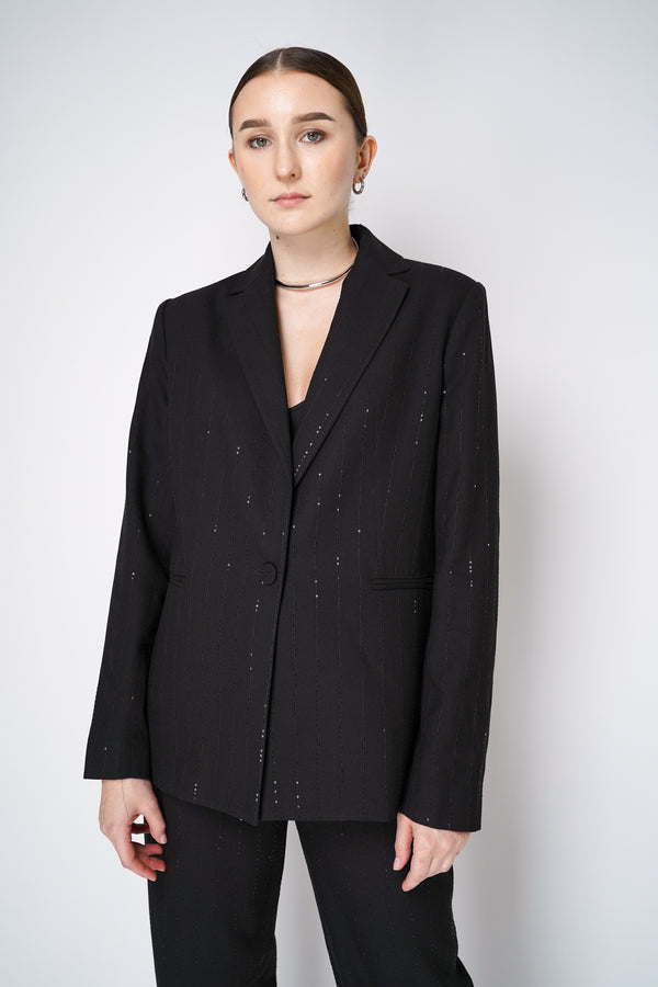 Antonelli Ginestra Sequined Wool Blend Blazer in Black