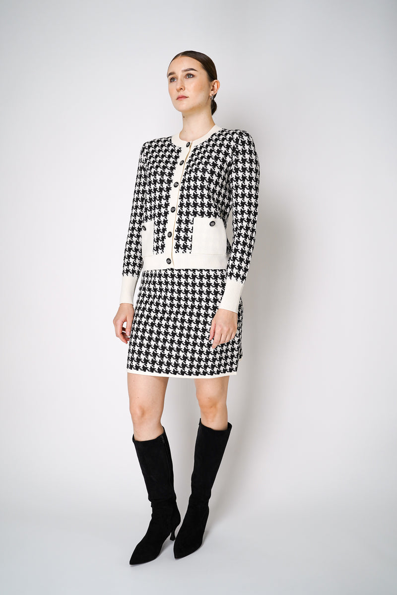 D. Exterior Button Knit Cardigan in Classic Houndstooth Print Vancouver. Shop Online or in Store. 