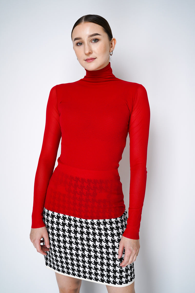 D. Exterior Stretch Tulle Turtleneck  in Scarlet Red Vancouver. Shop Online or in Store.