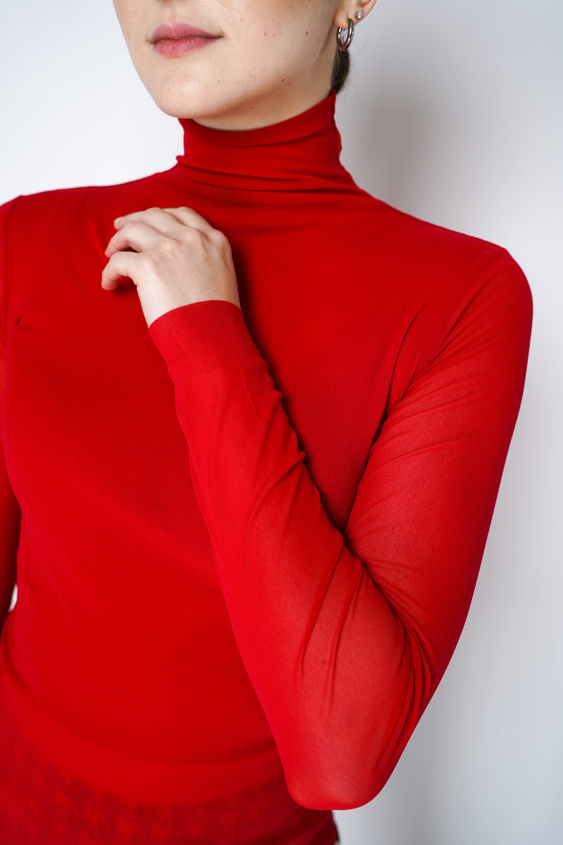 D. Exterior Stretch Tulle Turtleneck  in Scarlet Red Vancouver. Shop Online or in Store.