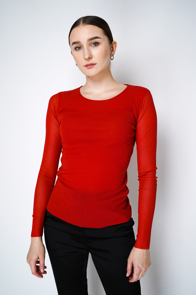 D. Exterior Stretch Tulle Shirt in Scarlet Red Vancouver. Shop Online or in Store.