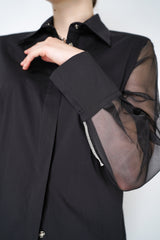 D. Exterior Cotton Poplin Blouse with Sheer Silk Organza Sleeves in Black Vancouver. Shop Online or in Store.