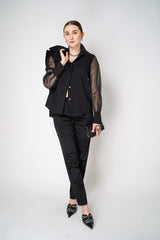 D. Exterior Cotton Poplin Blouse with Sheer Silk Organza Sleeves in Black Vancouver. Shop Online or in Store.