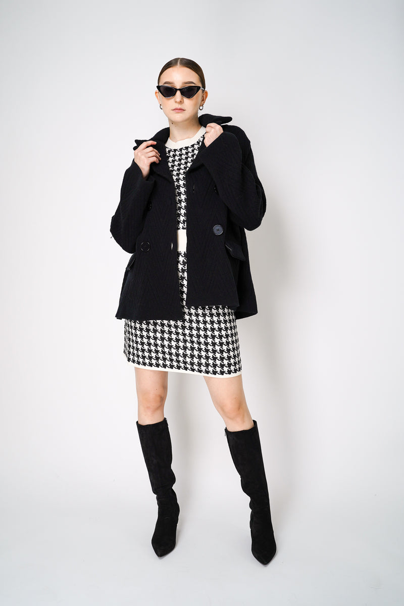 D. Exterior Wool Alpaca Chevron Knit Coat in Black Vancouver. Shop Online or in Store.