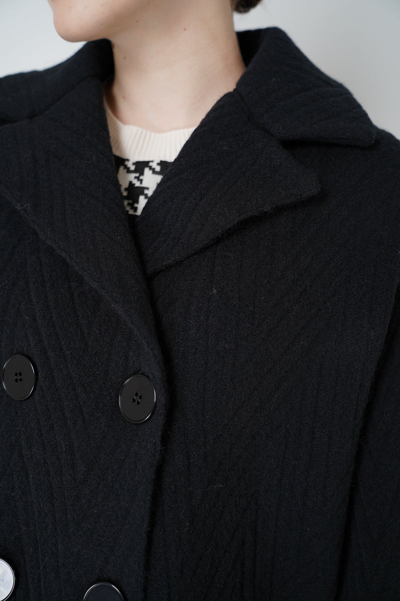 D. Exterior Wool Alpaca Chevron Knit Coat in Black Vancouver. Shop Online or in Store.