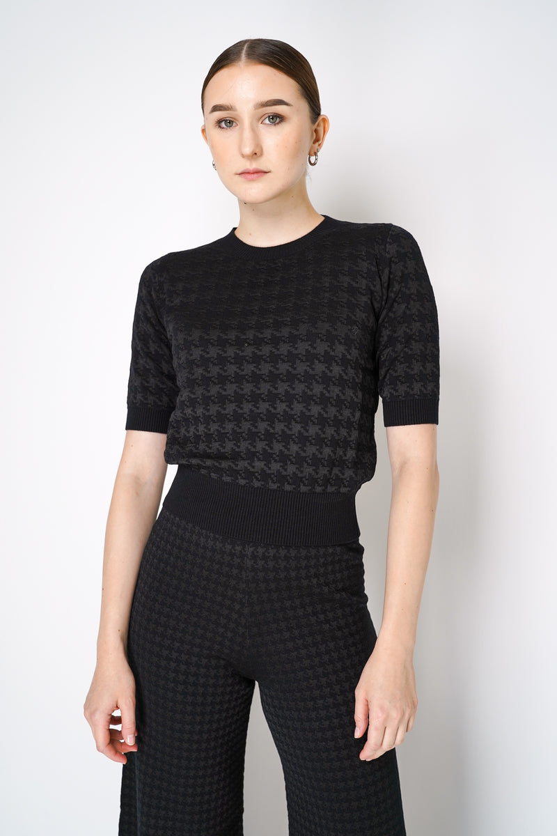 D. Exterior Short Sleeve Knit Shirt in Black Houndstooth Print Vancouver. Shop Online or in Store.