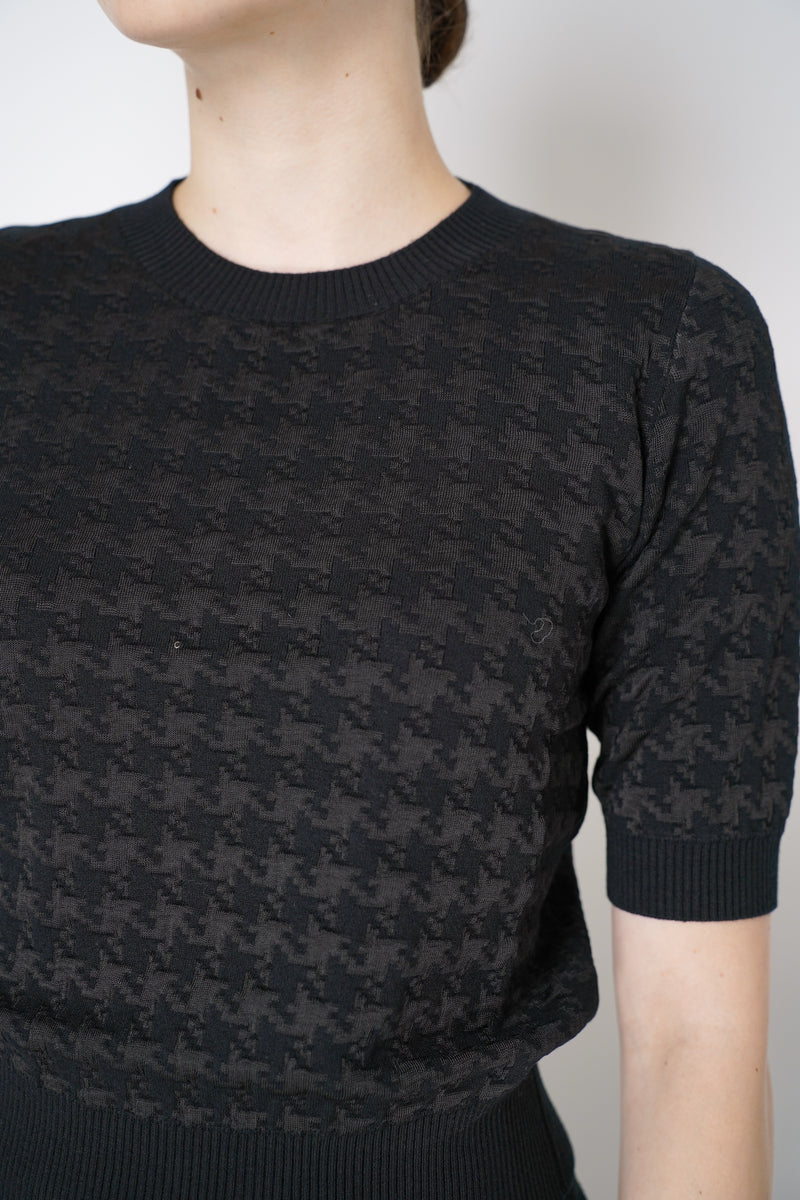 D. Exterior Short Sleeve Knit Shirt in Black Houndstooth Print Vancouver. Shop Online or in Store.