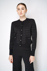 D. Exterior Button Knit Cardigan in Black Houndstooth Print Vancouver. Shop Online or in Store.