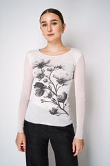 D. Exterior Stretch Tulle Shirt with Silver Lamé Print in White Vancouver. Shop Online or in Store.