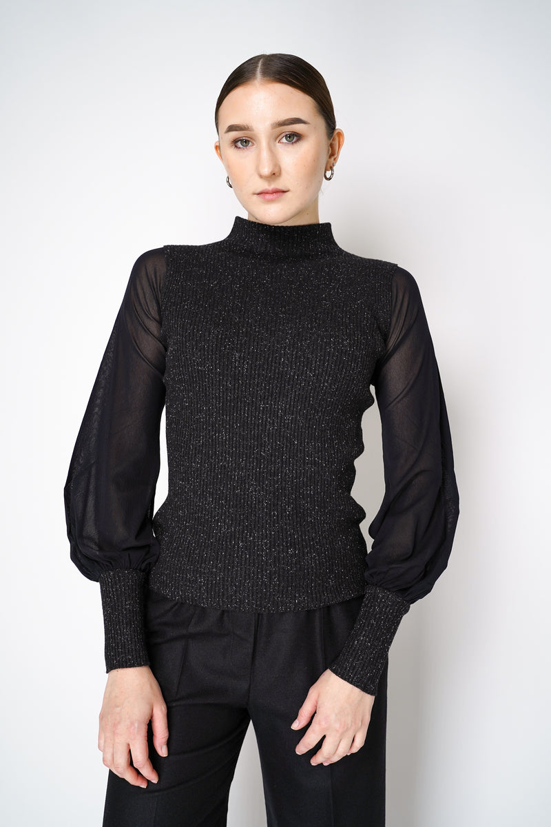 D. Exterior Ribbed Knit Top with Tulle Sleeves in Black Vancouver. Shop Online or in Store.