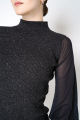 D. Exterior Ribbed Knit Top with Tulle Sleeves in Black Vancouver. Shop Online or in Store.