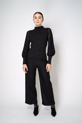 D. Exterior Ribbed Knit Top with Tulle Sleeves in Black Vancouver. Shop Online or in Store.