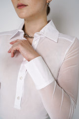 D. Exterior Stretch Tulle Collared Blouse in White Vancouver. Shop Online or in Store.