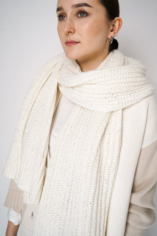 Antonelli Apollo Knit Wool Sequined Scarf in Off-White