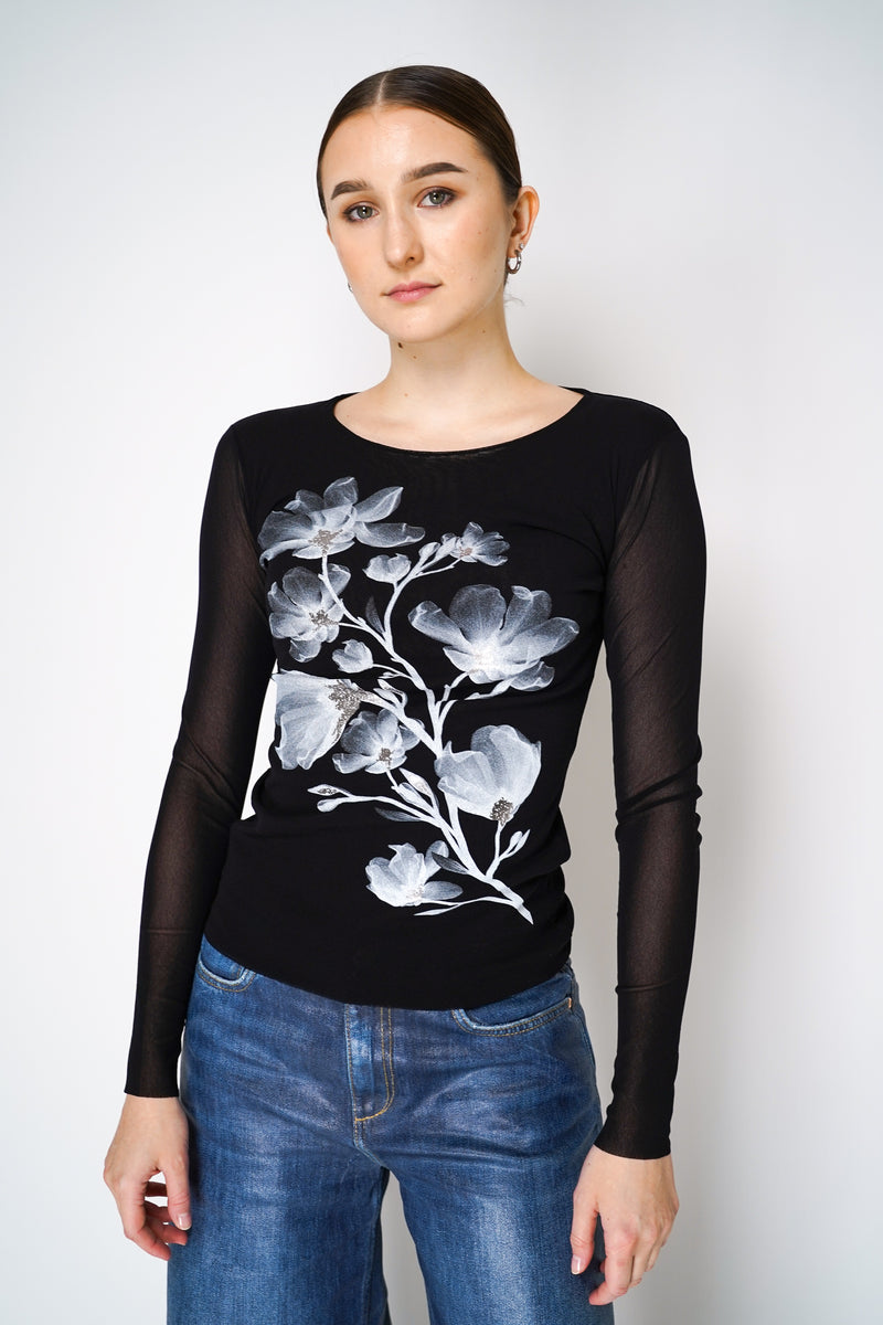 D. Exterior Stretch Tulle Shirt with Silver Lamé Print in Black Vancouver. Shop Online or in Store.