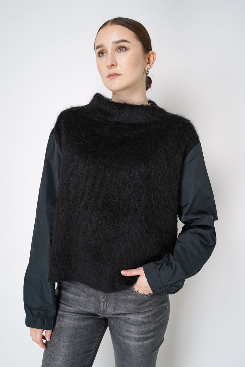 Peter O. Mahler High Neck Alpaca Pullover with Taffeta Sleeves in Black Vancouver. Shop Online or in Store.