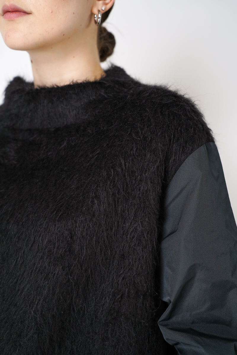 Peter O. Mahler High Neck Alpaca Pullover with Taffeta Sleeves in Black Vancouver. Shop Online or in Store.