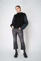 Peter O. Mahler High Neck Alpaca Pullover with Taffeta Sleeves in Black Vancouver. Shop Online or in Store.