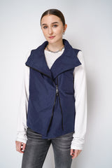 Peter O. Mahler Padded Taffeta Vest with Asymmetrical Zipper in Navy