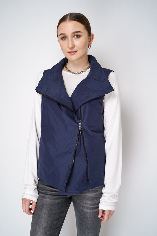 Peter O. Mahler Padded Taffeta Vest with Asymmetrical Zipper in Navy