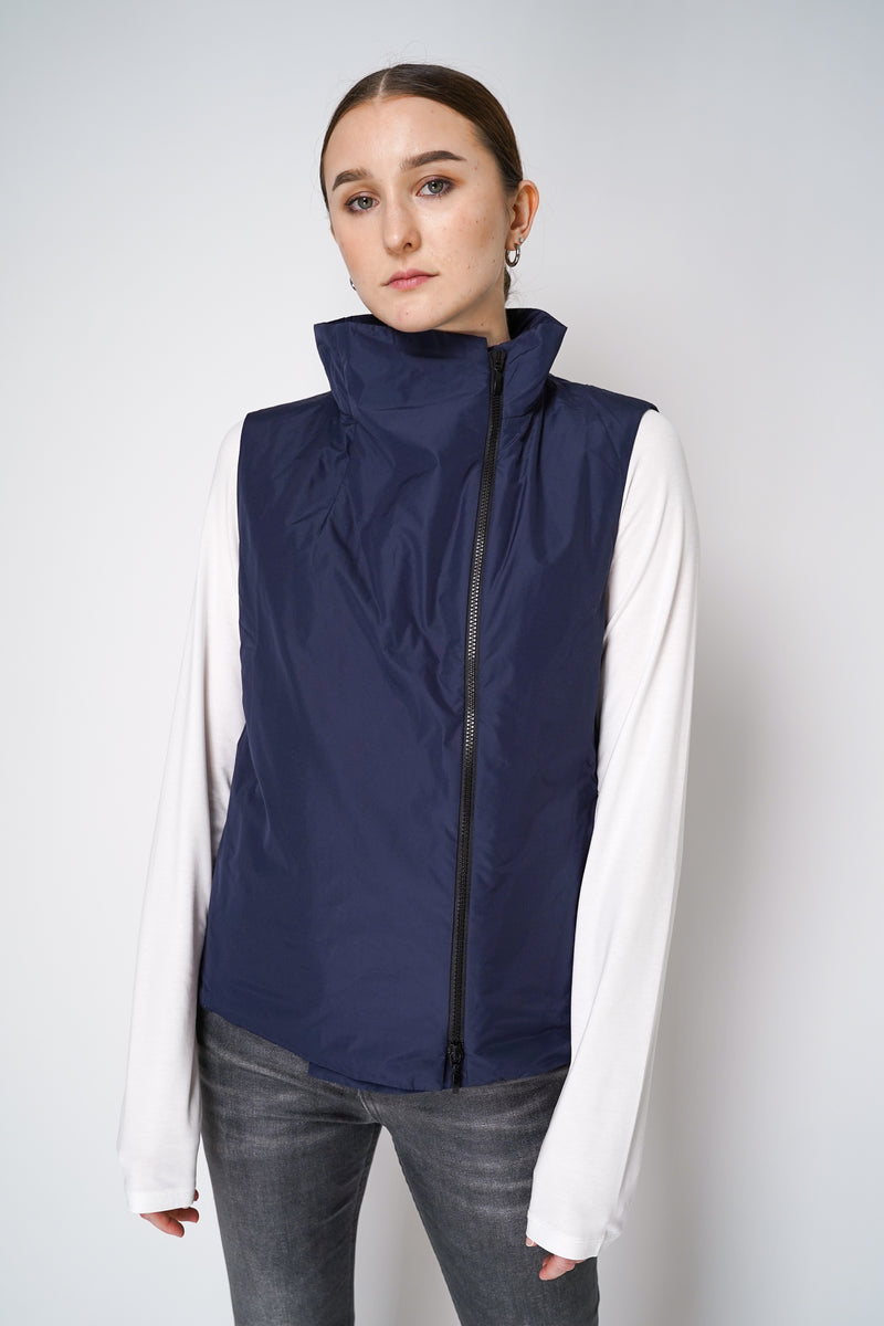 Peter O. Mahler Padded Taffeta Vest with Asymmetrical Zipper in Navy