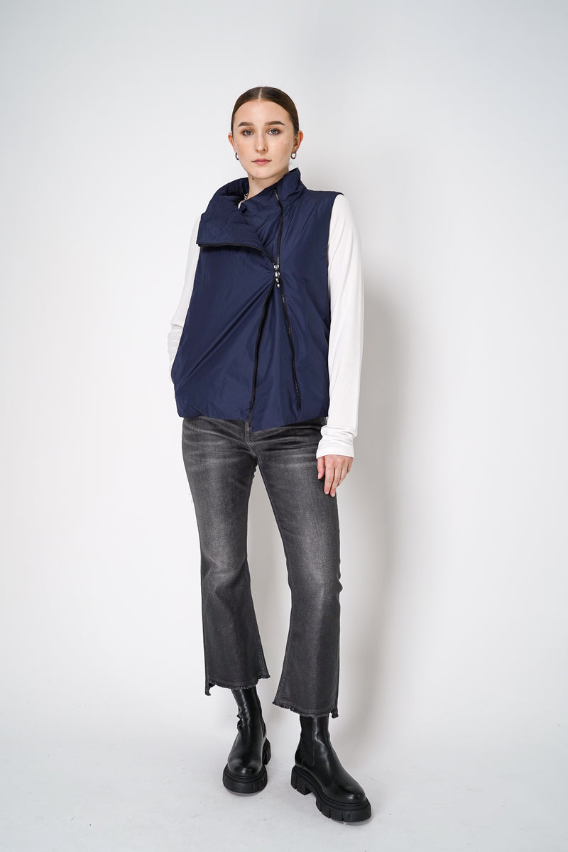 Peter O. Mahler Padded Taffeta Vest with Asymmetrical Zipper in Navy