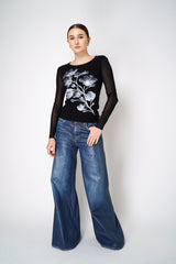 D. Exterior Stretch Tulle Shirt with Silver Lamé Print in Black Vancouver. Shop Online or in Store.