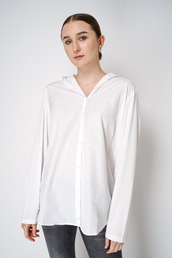 Peter O. Mahler Hooded Taffeta Shirt with Jersey Back in White Vancouver. Shop Online or in Store. 