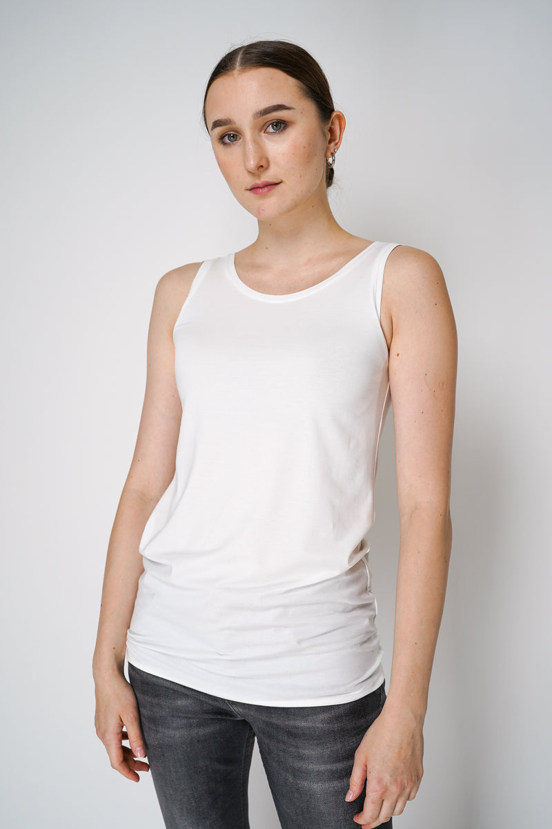 Peter O. Mahler Casual Round Neck Lyocell-Cotton Jersey Tank Top in White Vancouver. Shop Online or in Store.