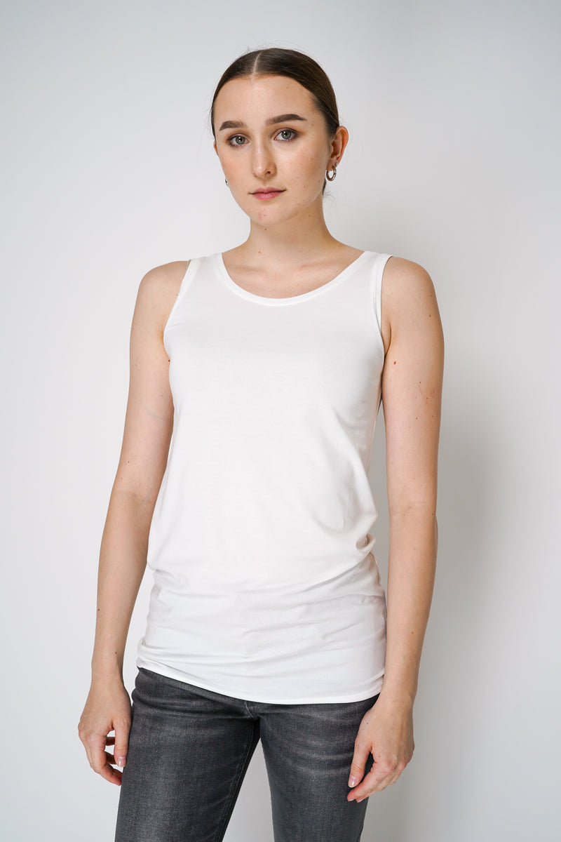 Peter O. Mahler Casual Round Neck Lyocell-Cotton Jersey Tank Top in White Vancouver. Shop Online or in Store.