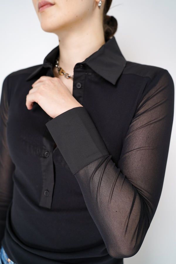 D. Exterior Stretch Tulle Collared Blouse in Black Vancouver. Shop Online or in Store.