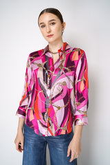 L'Agence Silk Multi Buckle Swirl Print Blouse in Pink Vancouver. Shop Online or in Store.